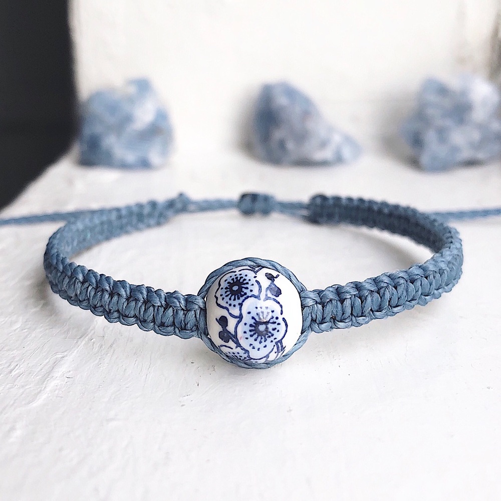 Plum Blossom Porcelain Bead (Dusty Blue) Bracelet